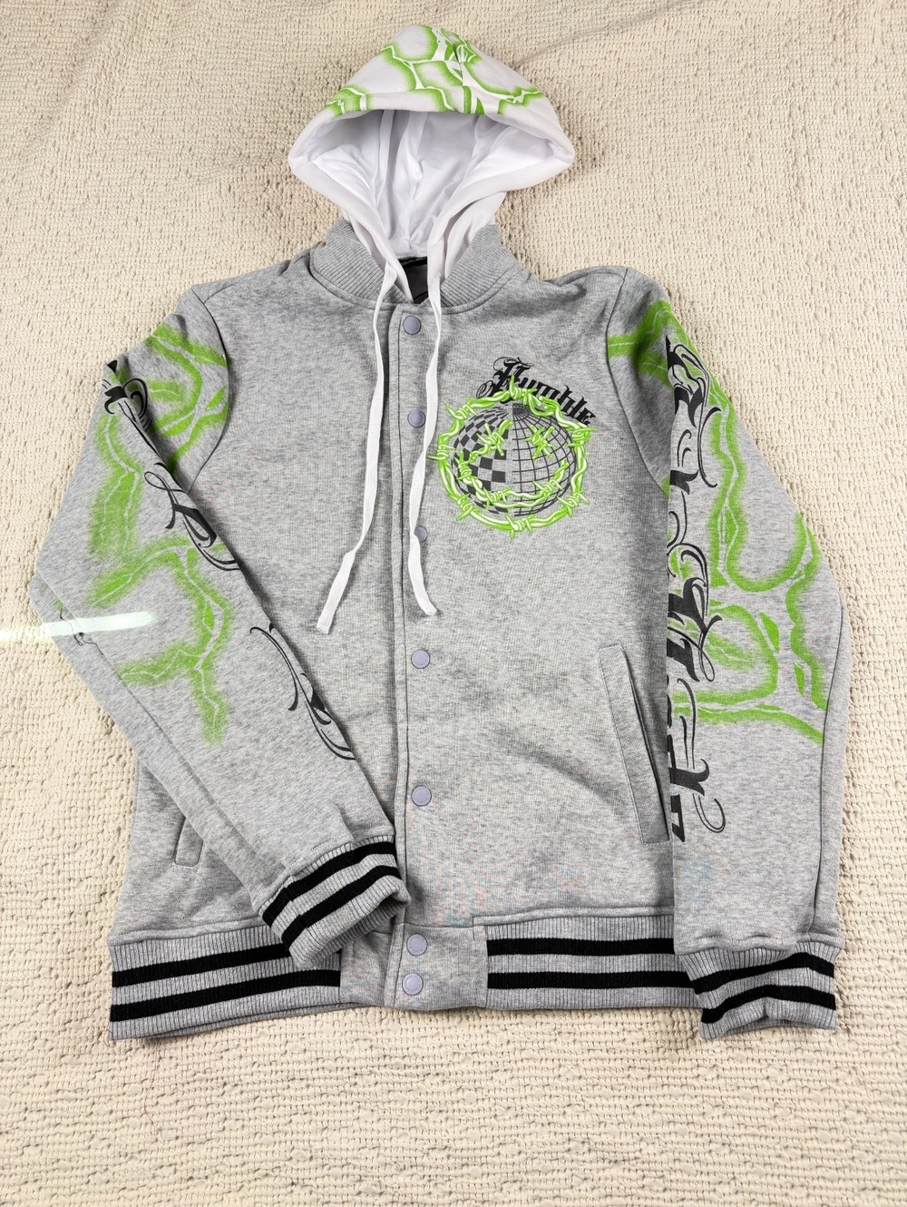 Rebel Minds Rare Graphic Zip-Up Hoodie Gray Green Size S